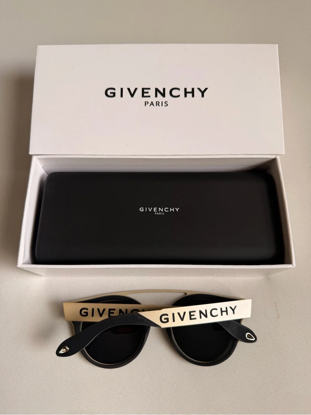 Givenchy Black and Beige Round Sunglasses
